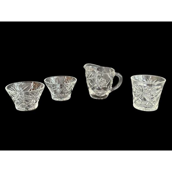Star Of David Pattern Creamer & Oatmeal Glass Bowls Set Of 4 Replacement Pieces - Picture 1 of 16